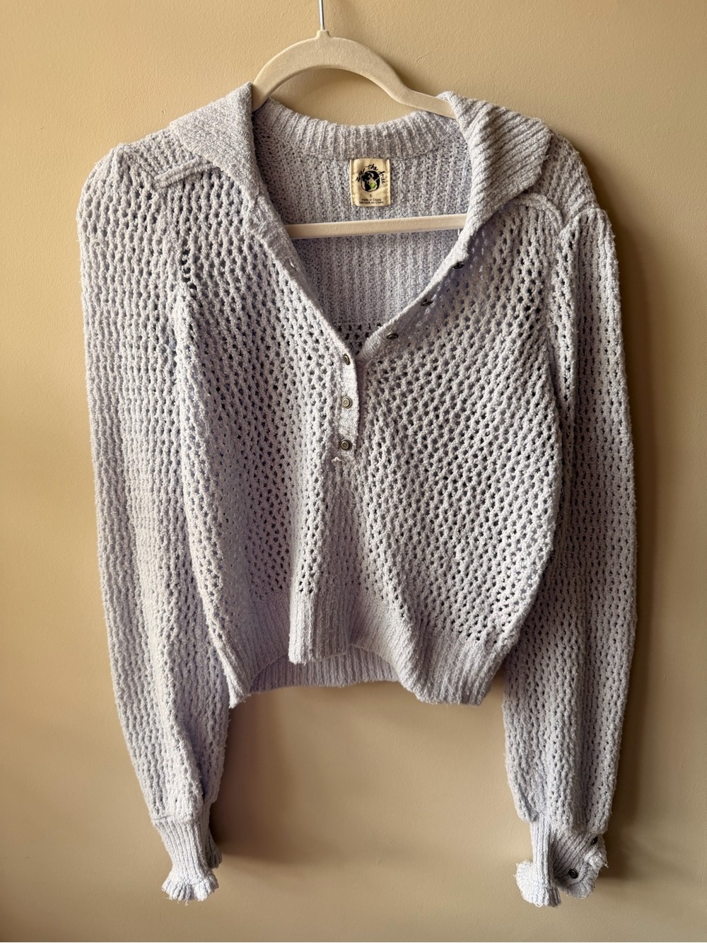 We The Free Open-Weave Collared Pullover in Light Blue